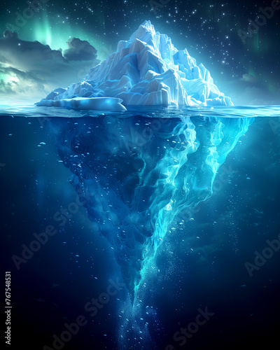surreal, mystical photographs of high quality, depicting the tip of the iceberg, with the underwater part.