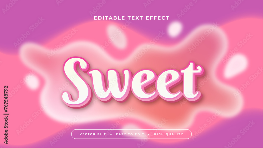 White pink and purple violet sweet 3d editable text effect - font style