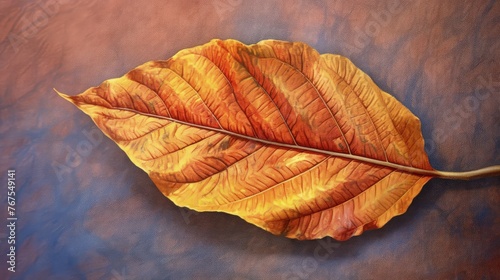 Autumn a close up of a leaf its vibrant colors set against the backdrop of a beautifully hand drawn botanical illustration symbolizing the beauty of nature and art