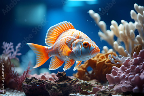 Beautiful tropical fish swimming in water. water world. fauna and biology. Underwater world aquarium.