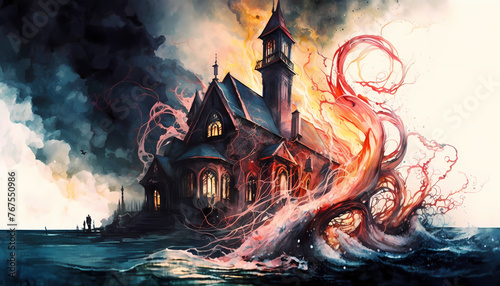 Church Being Overtaken By Tentacle Monster photo