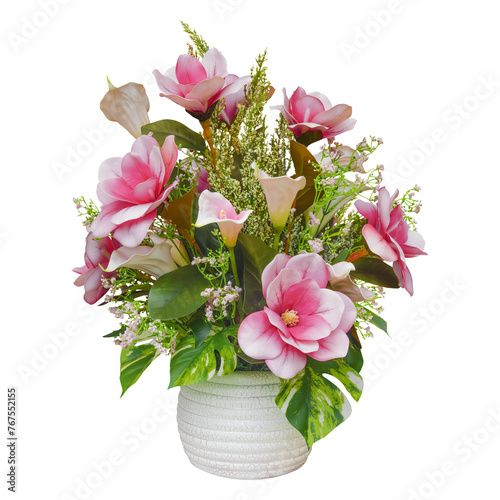 Fotografía Cutout of an isolated bouquet of artificial flowers in a rustic vase for wedding
