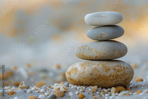 Zen stone stack on light background with bokeh