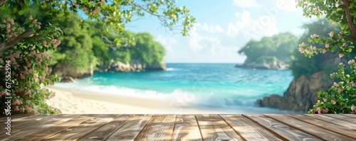 Table wood desk of free space and summer beach landscape