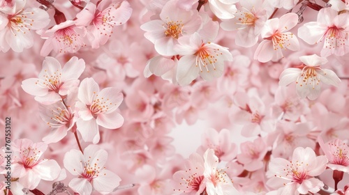 Seamless pattern of delicate cherry blossoms against a soft pink background