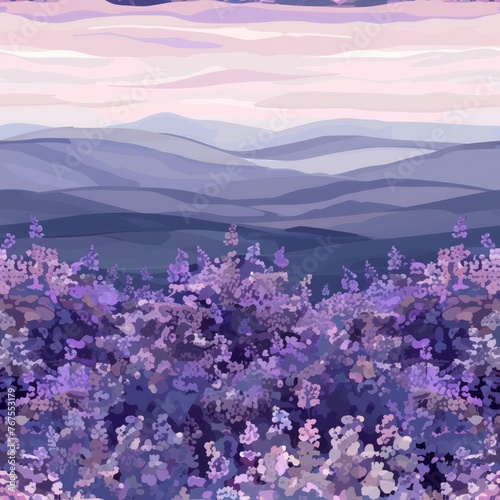 Lavender fields at dusk seamless pattern