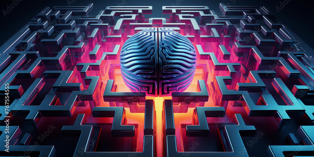 neon 3d image of brain maze surreal art. Electric Labyrinth Surreal ...