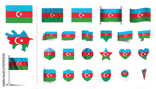 Cuadro en lienzo set of Azerbaijan flag, flat Icon set vector illustration