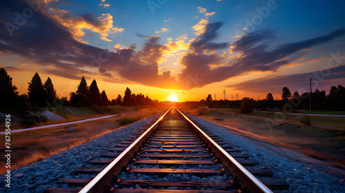 railway road against the backdrop of sunset. transport industry