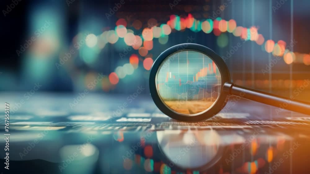 Creative growing forex chart on blue bokeh grid background. Trade, money,