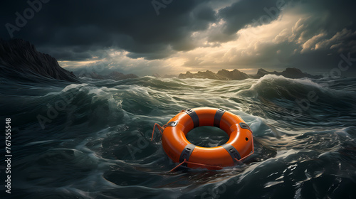 Lifebuoy floating on the sea, symbolizing safety