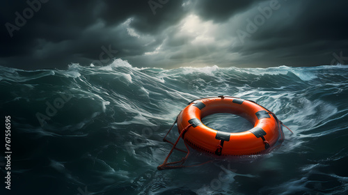 Lifebuoy floating on the sea, symbolizing safety