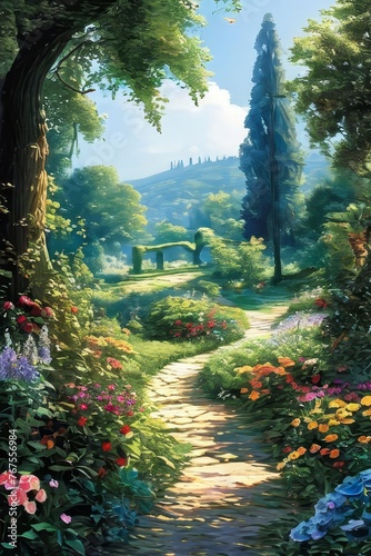 Wallpaper Mural Garden Landscape The backdrop of the scene is a vibrant Torontodigital.ca
