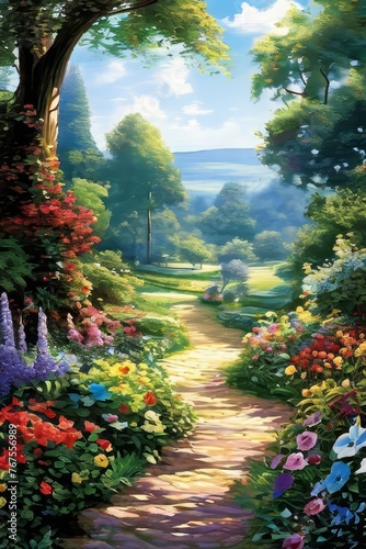 Wallpaper Mural Garden Landscape The backdrop of the scene is a vibrant Torontodigital.ca