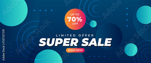 Green blue and orange vector super sale shopping banner template design with shapes. For sale background, poster, flyer, catalog