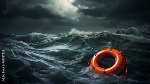 Lifebuoy floating on the sea, symbolizing safety