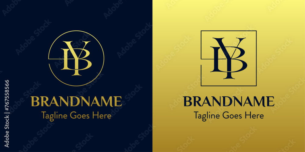 Letters BY In Circle and Square Logo Set, for business with BY or YB initials Letters BY In Circle and Square Logo Set, for business with BY or YB initials