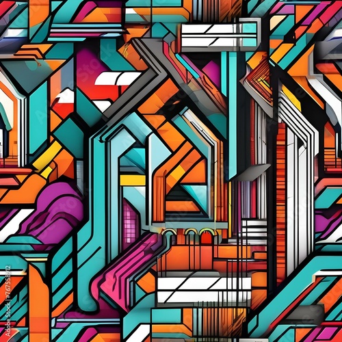 A pattern design inspired by street art and graffiti, featuring vibrant colors and bold, graphic elements3 photo