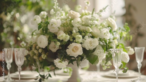 Chic White and Green Wedding Table Decor