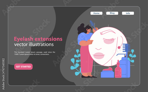 Eyelash extensions service. Flat vector illustration.