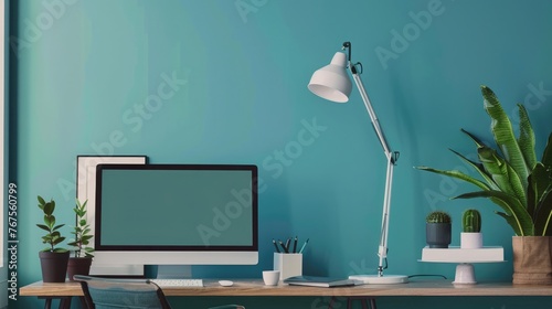 upfront photo of a work desk computer mockup photo