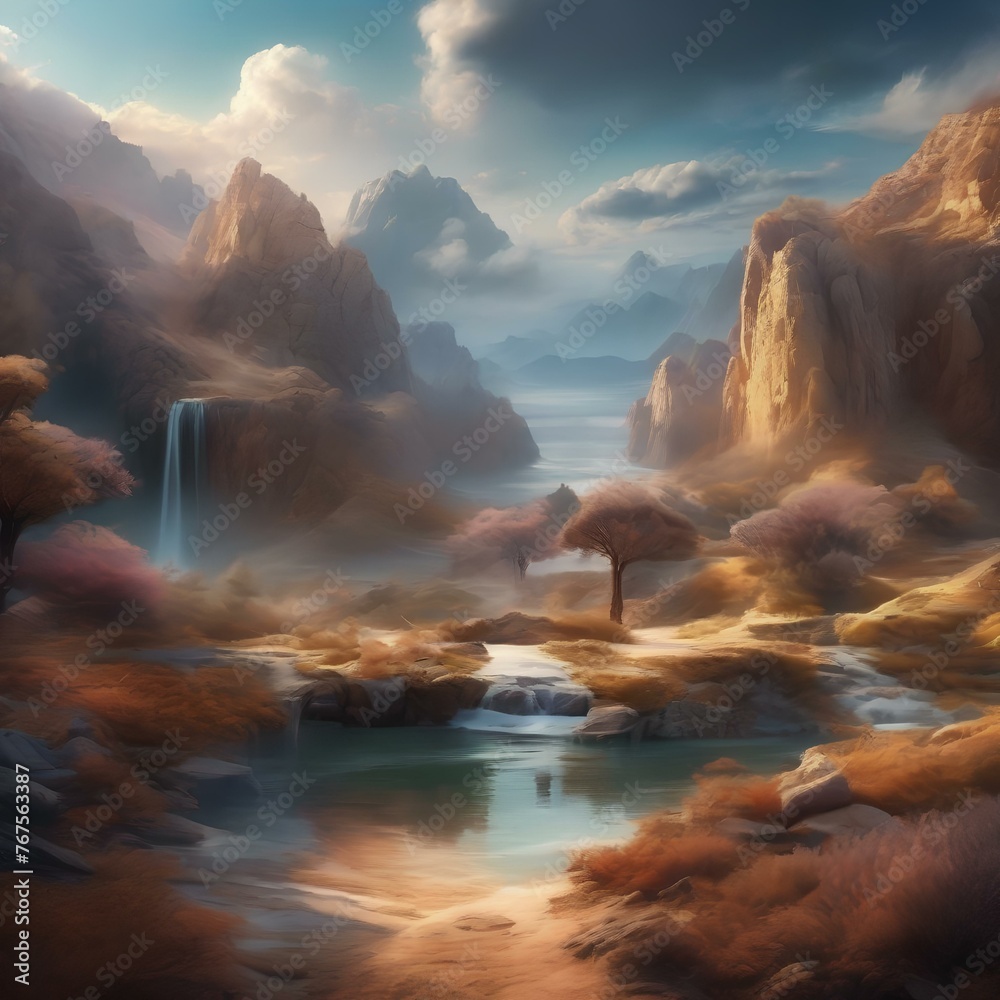 A digital painting of a surreal landscape, with dreamlike elements and imaginative scenery2