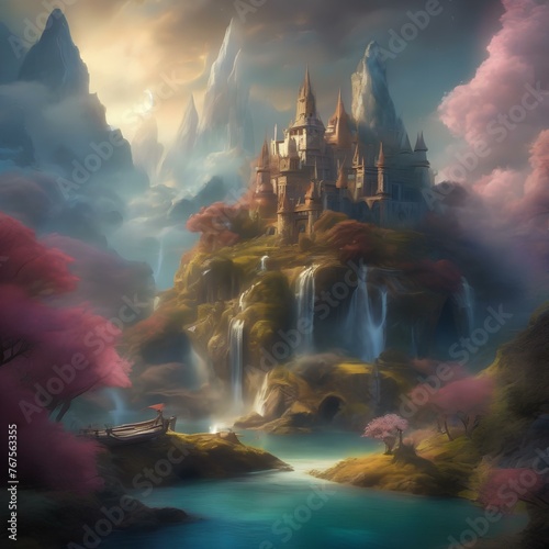 A digital painting of a dreamlike fantasy world, with fantastical creatures and imaginative landscapes1