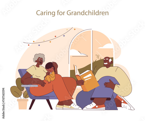 Caring for grandchildren concept.