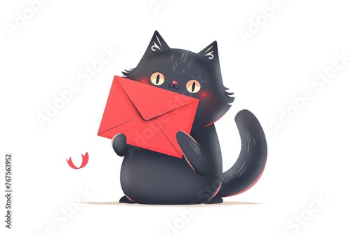 Cute Black Cat with Love Letter Art
