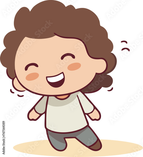 flat cartoon of a small child smiling broadly enjoying the atmosphere