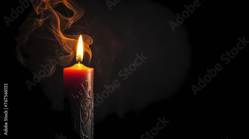 A lonely candle illuminates the foggy room with its beam