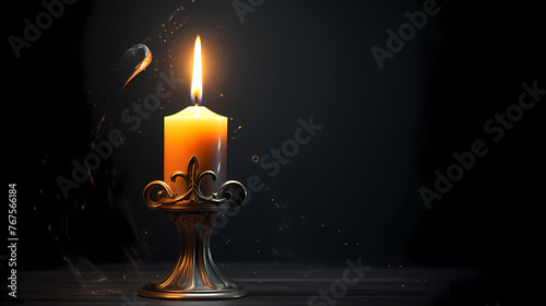 A lonely candle illuminates the foggy room with its beam