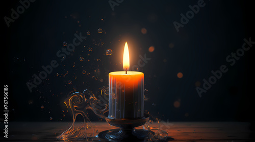 A lonely candle illuminates the foggy room with its beam