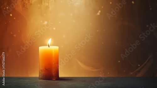 A lonely candle illuminates the foggy room with its beam