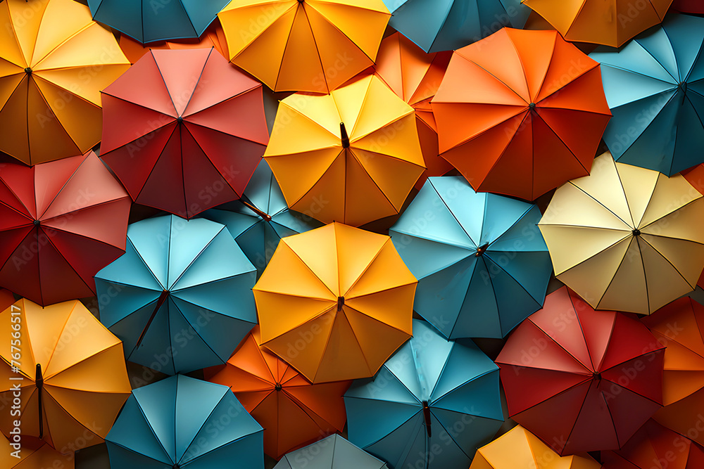 opened colored umbrellas. background abstraction. top view opened colored umbrellas. background abstraction. top view