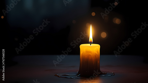 A lonely candle illuminates the foggy room with its beam