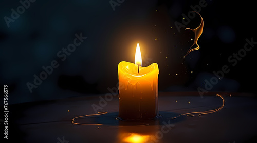 A lonely candle illuminates the foggy room with its beam