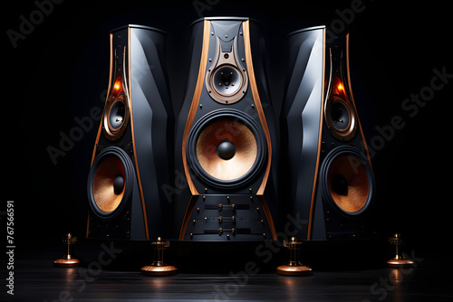 modern stereo audio speakers for listening to music. wideband sound system. professional audio frequency sound photo