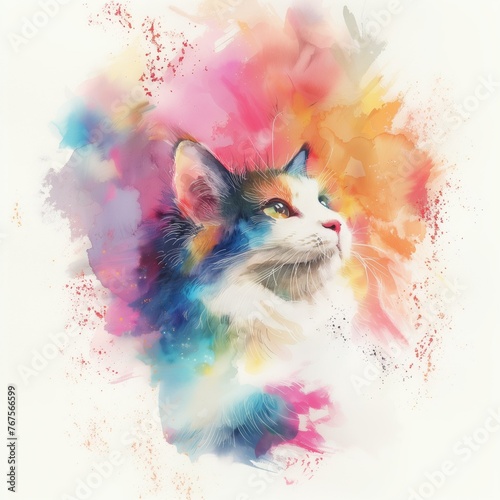 cat in pink watercolor background © TszKwan