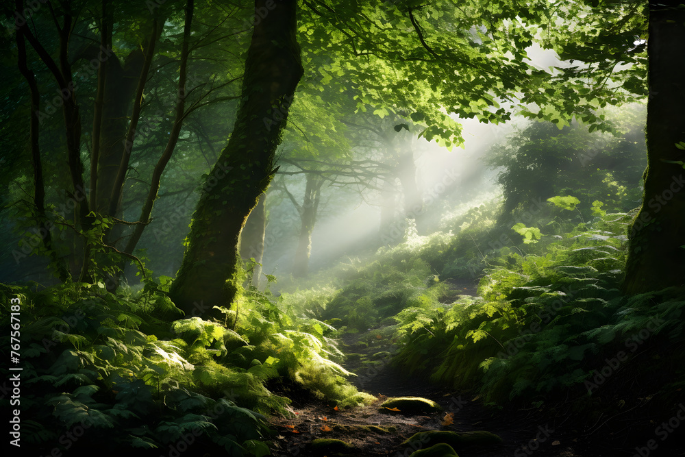Mystic Green: The Surreal Beauty of a Verdant Bush Landscape Under the Sun
