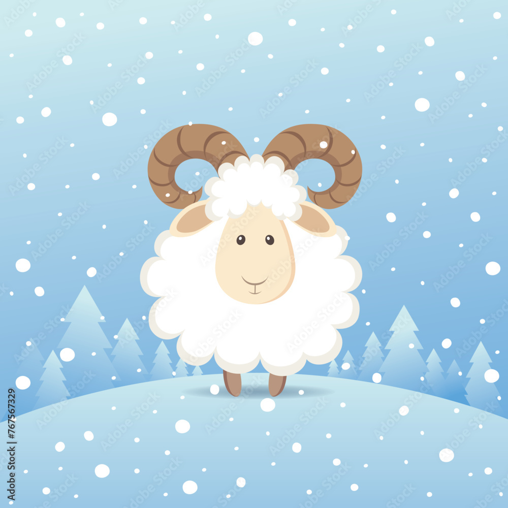Cute sheep standing in a winter forest. Vector illustration Cute sheep standing in a winter forest. Vector illustration