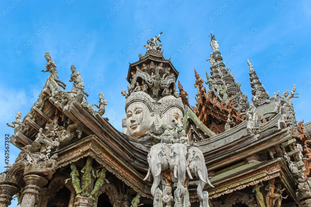 Close up on the roof of Sanctuary of Truth, Pattaya, Thailand.