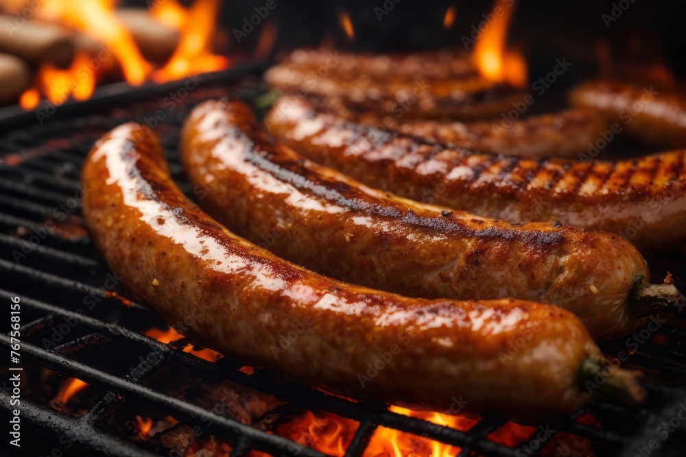 Merguez sausage food on traditional bbq barbecue grill, american food Merguez sausage food on traditional bbq barbecue grill, american food
