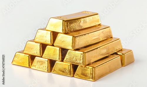  30 gold bars arranged in a pyramid shape on a white background. - 