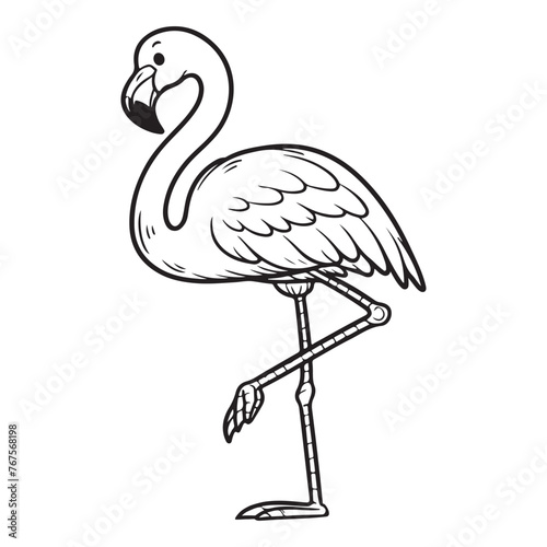 Line art of flamingo standing on one leg vector