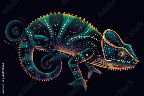 Neon Tribal Chameleon Artwork 
