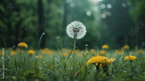 Blowing in the Wind: Closeup of a Dandelion in a Field