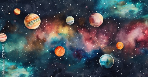 Vibrant Cosmos Watercolor Art © Dinaaf