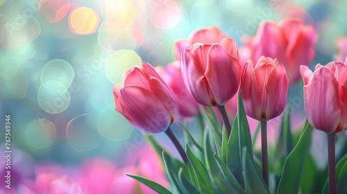 Blooming Spring Tulip Closeup on Pastel Bokeh
