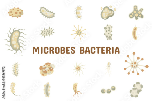 Microbes Bacteria Flat Vector Illustration Icon Sticker Set Design Materials